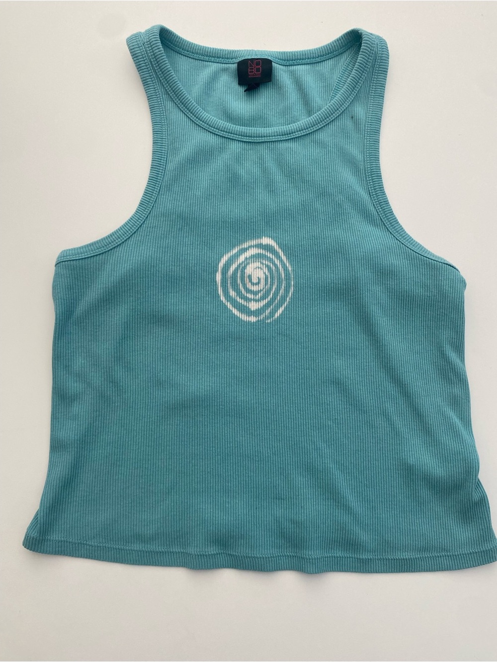 Bleach-painted spiral cropped tank top